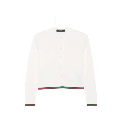 Gucci Gg Fine Cotton Viscose Jacquard Cardigan In White