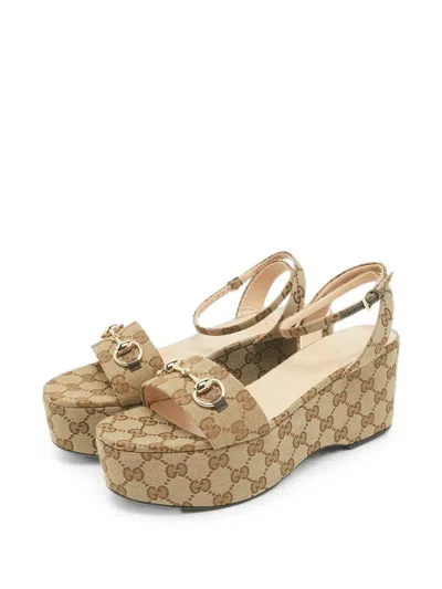 Pre-owned Gucci Gg-pattern Sandals In Neutral