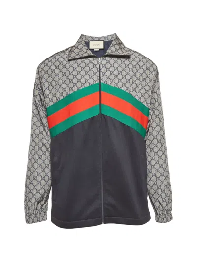 Pre-owned Gucci Gg-pattern Web-stripe Jacket In Grey