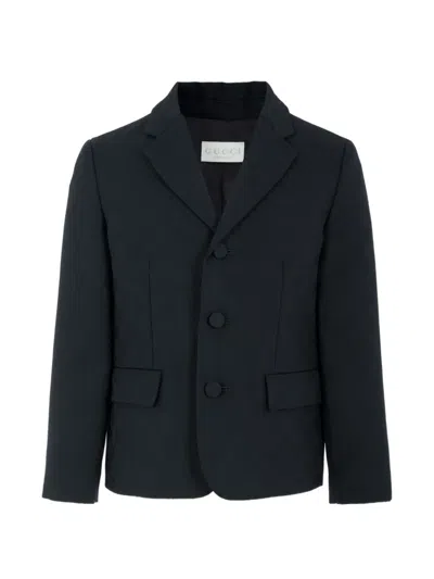 Gucci Kids' Gg-pattern Wool Jacquard Blazer In Blue