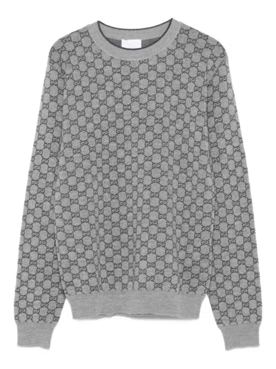 Gucci Kids' Gg-pattern Wool Sweater In Grey