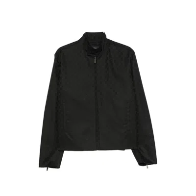 Gucci Gg-pattern Zip-up Jacket In Black