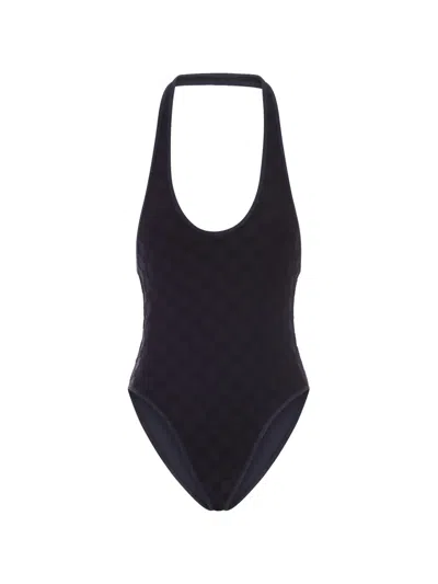 Gucci Gg-patterned Halterneck Swimsuit In Black
