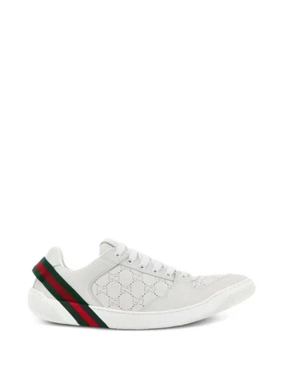 Gucci Gg-perforated Web-stripe Sneakers In White