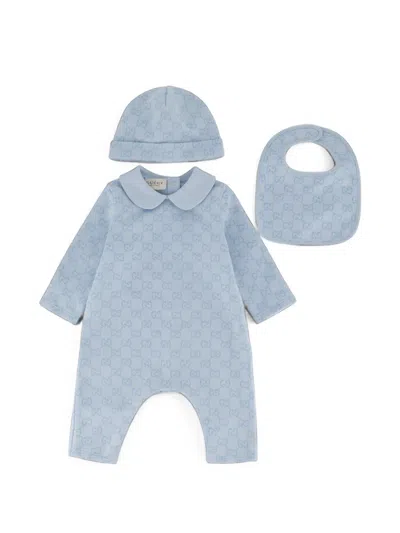 Gucci Babies' Gg-print Romper (set Of Three) In Blue