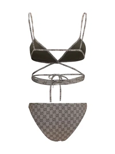Gucci Gg-print Stretch Jersey Bikini In Brown