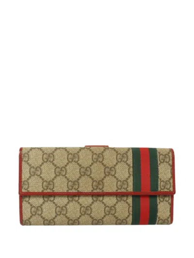 Pre-owned Gucci Gg-supreme Canvas Long Wallet In Neutrals