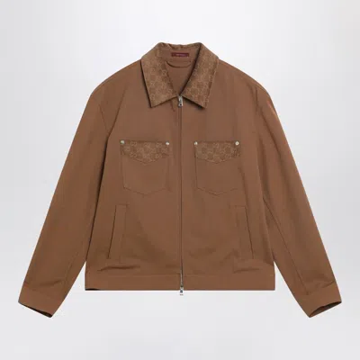 Gucci Gg-trim Mini Camel Zip-up Jacket In Brown