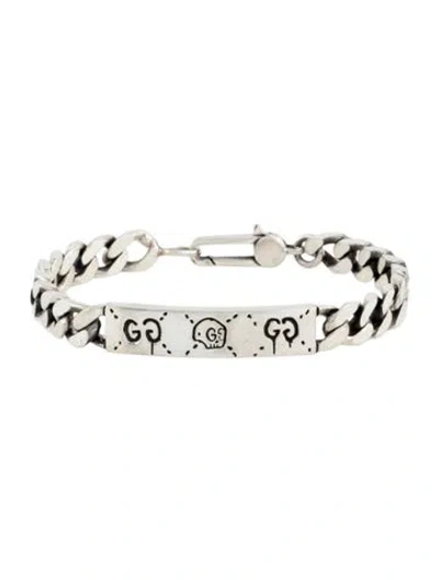 Pre-owned Gucci Ghost Bar Plate Link Station Bracelet, 6.25" In Multi