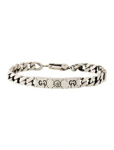Pre-owned Gucci Ghost Bar Plate Link Station Bracelet, 7" In Multi