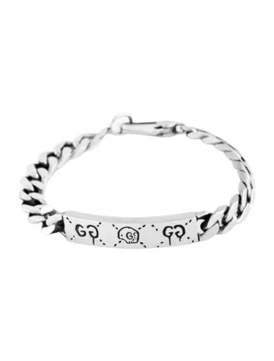 Pre-owned Gucci Ghost Chain Id Bracelet, 6.25" In Multicolor