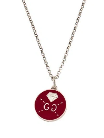 Pre-owned Gucci Ghost Enamel Diamond Pendant Necklace, 20"