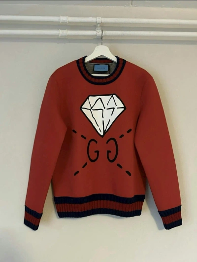 Pre-owned Gucci Ghost Gg Diamond Sweater In Red