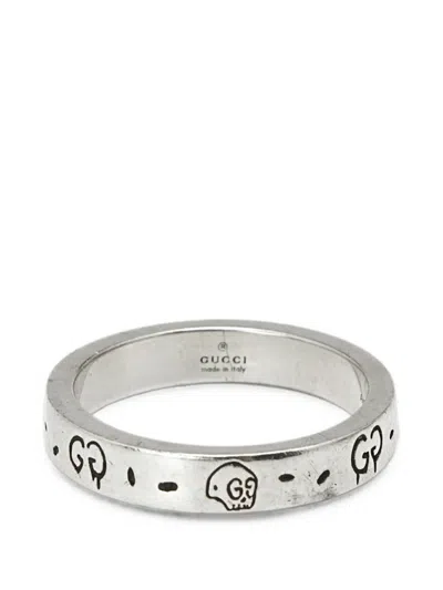 Pre-owned Gucci Ghost Gg Ring In Silver