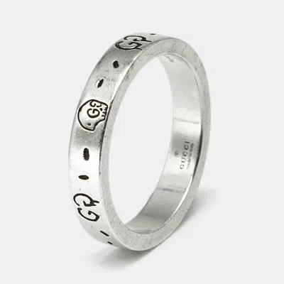 Pre-owned Gucci Ghost Gg Sterling Silver Ring Size 58