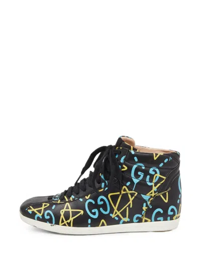 Pre-owned Gucci Ghost Graffiti-print Sneakers In Black