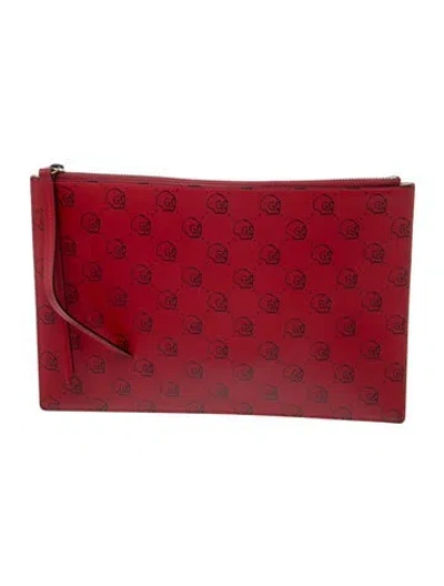 Pre-owned Gucci Ghost Hamlet Skull Zip Pouch In Red