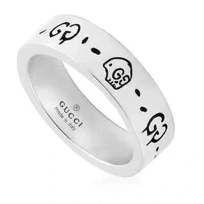 Pre-owned Gucci Ghost Ring In Shiny Aged Sterling Silver In Check Description