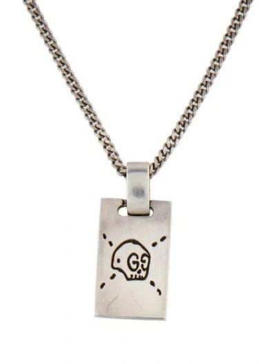 Pre-owned Gucci Ghost Skull Tag Pendant Necklace, 22" In Multicolor