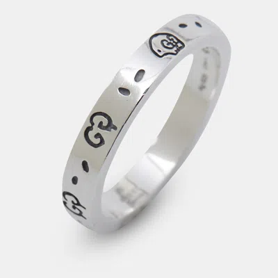 Pre-owned Gucci Ghost Sterling Silver Thin Band Ring Size 67