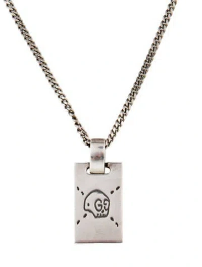 Pre-owned Gucci Ghost Tag Pendant Necklace, 22" In Multi