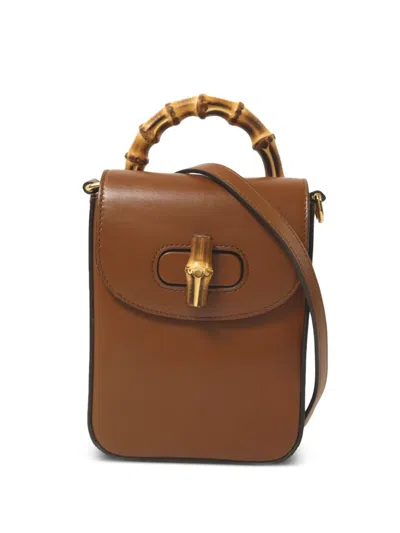 Pre-owned Gucci Ghw Gg Bamboo Calfskin Tote Bag In Brown