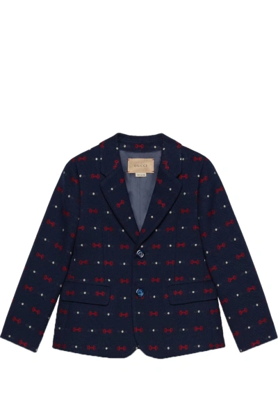 Gucci Kids' Wool-cotton Horsebit Jacket (4-12 Years) In Blue