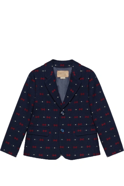 Gucci Kids' Horsebit-embroidered Piqué Blazer In Blue
