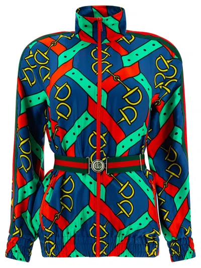 Gucci Giacca In Seta Stampata Jackets Blue In Multi