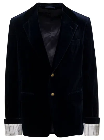 Gucci Giacca Monopetto Con Bottoni Gioiello In Velluto Blu Uomo In Multicolor