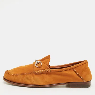 Pre-owned Gucci Gigi Horsebit Size 37.5 Brown Nubuck Leather Loafers