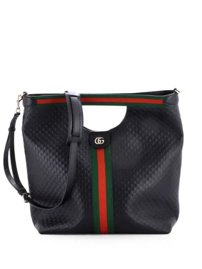 Pre-owned Gucci Giglio Convertible Shopper Ssima Leather Large Tote Bag In Black