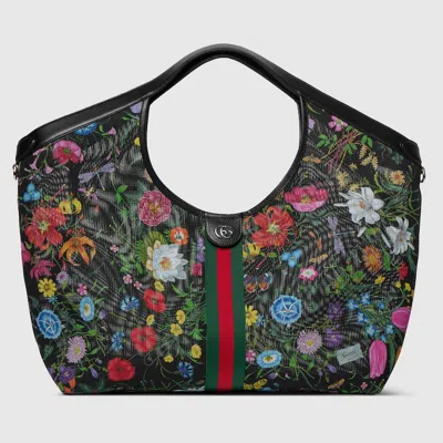 Gucci Giglio Flora Large Tote Bag In Black
