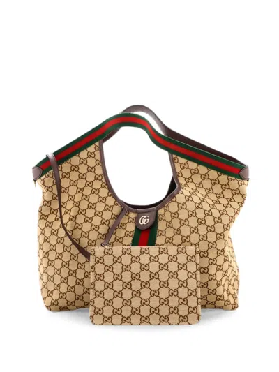Pre-owned Gucci Giglio Gg Canvas Large Tote Bag In Brown