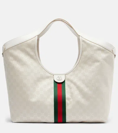 Gucci Giglio Gg Canvas Large Tote Bag In White