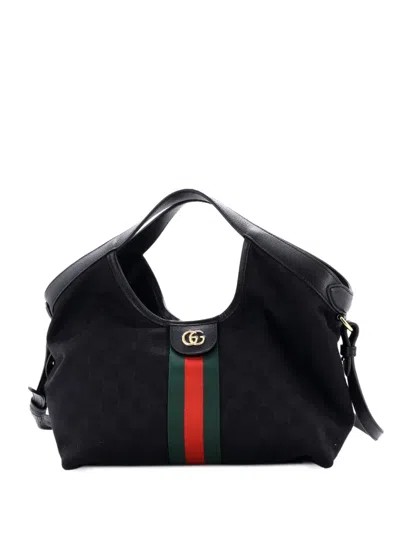Pre-owned Gucci Giglio Gg Canvas Small Tote Bag In Black
