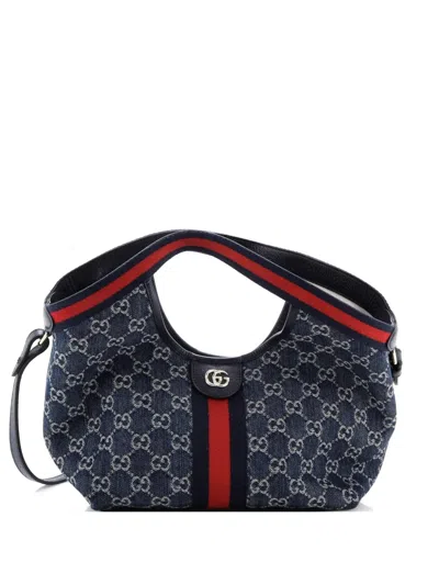 Pre-owned Gucci Giglio Gg Denim Small Tote Bag In Blue
