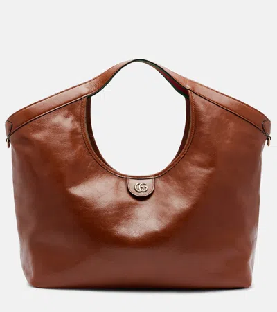 Gucci Giglio Large Leather Tote Bag In Brown