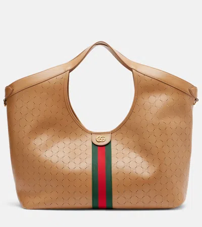 Gucci Giglio Large Leather Tote Bag In Brown
