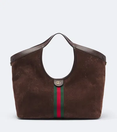 Gucci Giglio Large Suede Tote Bag In Brown