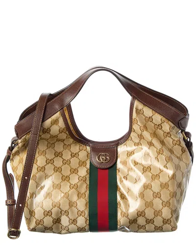 Gucci Giglio Small Canvas & Leather Tote In Brown