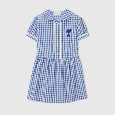 Gucci Gingham Cotton Dress In Blue