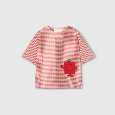 Gucci Babies' Gingham Cotton T-shirt In Red