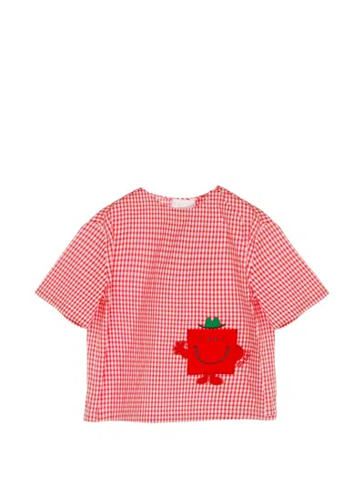 Gucci Babies' Gingham Cotton T-shirt In Red