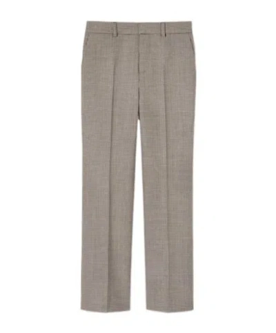 Gucci Gingham Wool Pants With Embroidery In Gray