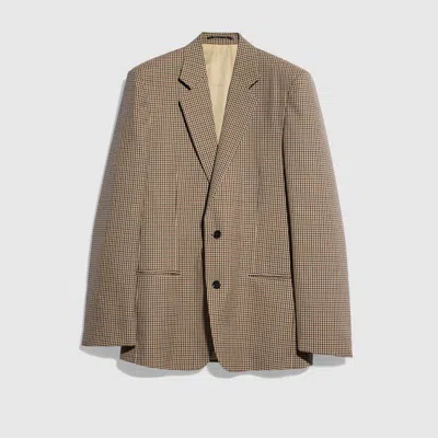 Gucci Gingham Wool Single-breasted Jacket In Brown