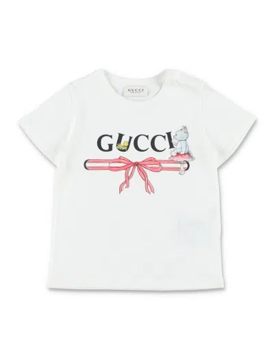 Gucci Girl Graphic Cotton T-shirt In Bianco