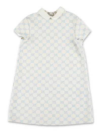 Gucci Girl's -style Embroidered Stretch Viscose Mini Dress With Peter Pan Collar In Bianco