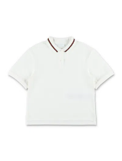 Gucci Girl's Mini Cotton Piqué Polo With Web Detailing In New White