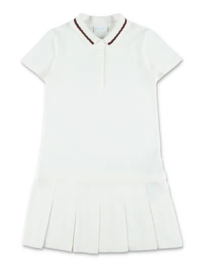 Gucci Kids'  Girl S Cotton Piqué Polo Dress With Web Details In White